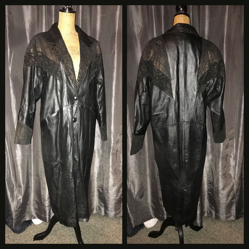 Vintage 80's Leather Gold Deco Trench Coat 44B M Medium – Vintage