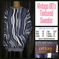 Vintage 80's Men's Atlas Blue Textured Sweater 48B XL Extra Large