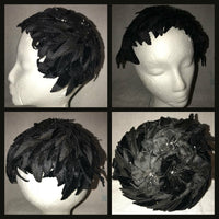 Vintage 20's Black Velvet Leaves Floral Flapper Helmet Hat