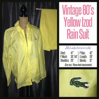 Vintage 80's Izod Lacoste Yellow Rain Suit Jacket & Pants 47B XL Extra Large