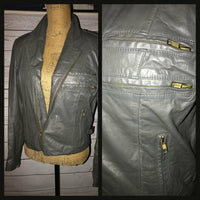 Vintage 80's Grey Gray Berman's Leather Motorcycle Cafe Racer Jacket Coat 38B M Medium