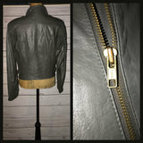 Vintage 80's Grey Gray Berman's Leather Motorcycle Cafe Racer Jacket Coat 38B M Medium