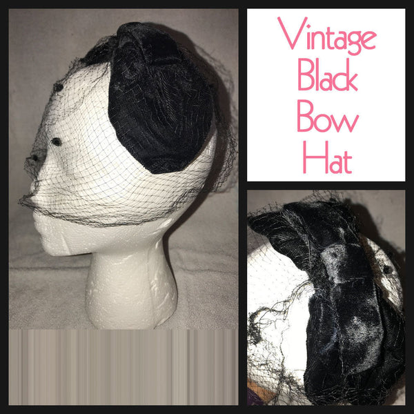 Vintage 50's Black Velvet Bow Whimsie Hat Band
