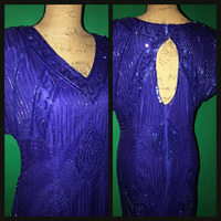 Vintage 80's Blue Beaded Cocktail Dress 36B M Medium