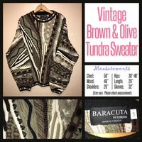 Vintage 80's Tundra Olive & Brown Textured Sweater 50B XL Extra Large