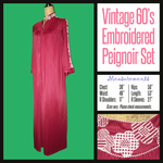 Vintage 60's Burgundy Embroidered Robe & Gown Penior Lingerie Set M Medium 36B