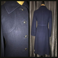 Vintage 70's Navy Chinese Cashmere Trench Coat 36B S Small