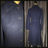 Vintage 70's Navy Chinese Cashmere Trench Coat 36B S Small