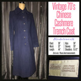 Vintage 70's Navy Chinese Cashmere Trench Coat 36B S Small