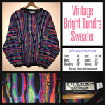Vintage 80's Bright Colorful Tundra Canada Textured Sweater 46B L Large