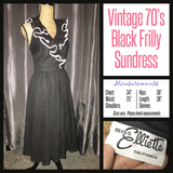 Vintage 70's Black Frilly Sundress Dress Miss Elliette 34B S Small