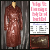 Vintage 70's Etienne Aigner Rusty Carmel Trench Coat 34B S Small