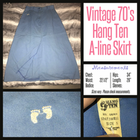Vintage 70's Light Blue HANG TEN A-Line Preppy Skirt 22" Waist XS Extra Small