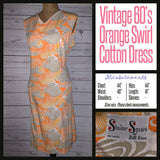 Vintage 60's Mod Psychedelic Orange & Grey Swirl Dress 44B XL Extra Large
