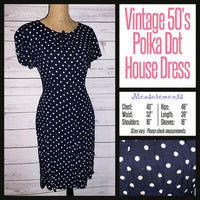 Vintage 50's Navy Polka Dot Day Dress 40B L Large