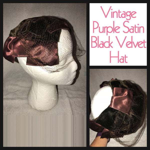 Vintage 50's Purple Satin and Black Velvet Whimsie Hat