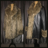 Vintage 80's Reversible Faux Fur and Black Leather Coat 54B XXXL 3XL