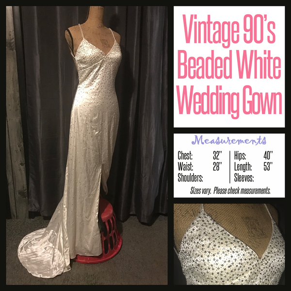 Vintage 90's White Fully Beaded Wedding Gown Dress 32B XS Extra Small