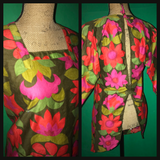 Vintage 60’s Bright Floral Tieback Smock 38B M Medium