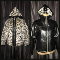 Vintage 80's Reversible Snow Leopard Leather Hooded Jacket Coat 34B S Small