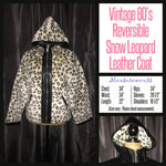 Vintage 80's Reversible Snow Leopard Leather Hooded Jacket Coat 34B S Small