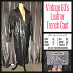 Vintage 80's Leather Gold Deco Trench Coat 44B M Medium