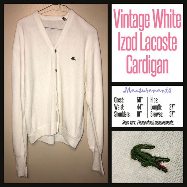 Vintage 80's White Men's Lacoste Izod Cardigan Sweater 50B XL Extra Large